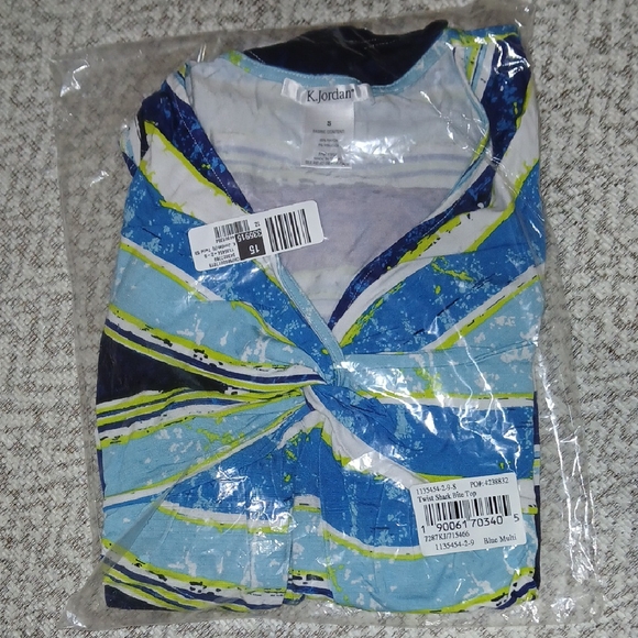 K Jordan S Blue Multi Twist Shark Bite Top - Picture 2 of 4